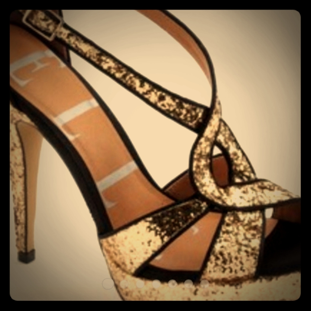 Gold sparkle heels